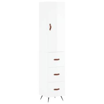 Stylish Highboard High Gloss White | 34.5x34x180 cm | HipoMarket