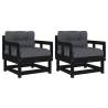 Garden Chairs with Cushions - 2 Pcs Black Solid Pine Wood