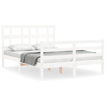 Stylish White Bed Frame with Headboard - 140x190 cm