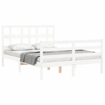 Stylish White Bed Frame with Headboard - 140x190 cm