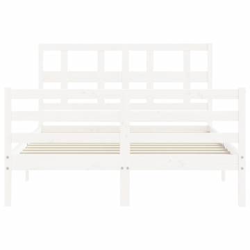 Stylish White Bed Frame with Headboard - 140x190 cm