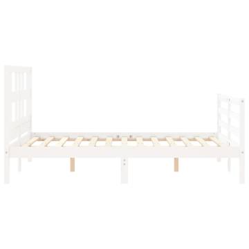 Stylish White Bed Frame with Headboard - 140x190 cm