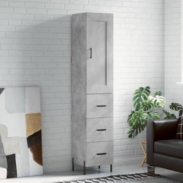 Stylish Highboard in Concrete Grey - 34.5x34x180 cm