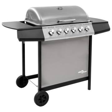 Gas BBQ Grill with 6 Burners - Black & Silver | HipoMarket UK