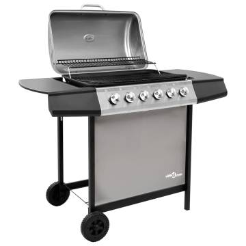 Gas BBQ Grill with 6 Burners - Black & Silver | HipoMarket UK