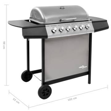 Gas BBQ Grill with 6 Burners - Black & Silver | HipoMarket UK