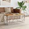 Elegant Silver Stainless Steel Coffee Table in Solid Acacia Wood