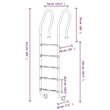 Durable Pool Ladder 54x38x211 cm - 304 Stainless Steel