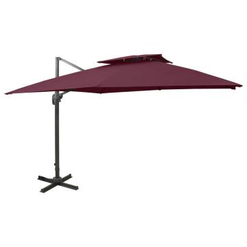 Cantilever Umbrella with Double Top - Bordeaux Red 300x300 cm