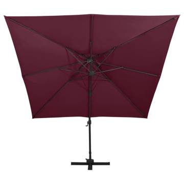 Cantilever Umbrella with Double Top - Bordeaux Red 300x300 cm