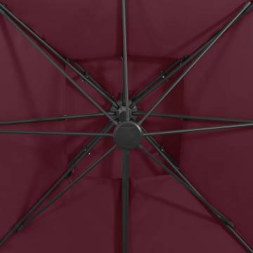 Cantilever Umbrella with Double Top - Bordeaux Red 300x300 cm