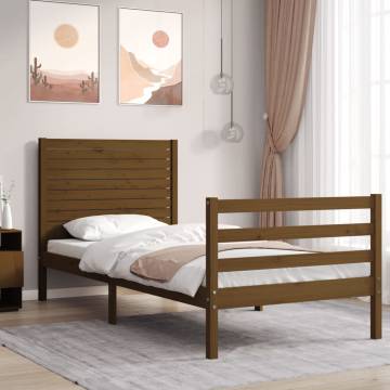 Honey Brown Bed Frame with Headboard - Solid Wood 90x200 cm