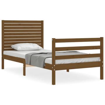 Honey Brown Bed Frame with Headboard - Solid Wood 90x200 cm