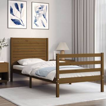 Honey Brown Bed Frame with Headboard - Solid Wood 90x200 cm