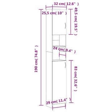 Stylish Bathroom Cabinet Sonoma Oak - 32x25.5x190 cm