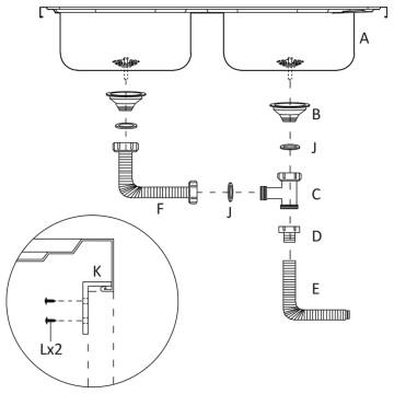 Double Basin Kitchen Sink 800x500mm Stainless Steel | HipoMarket