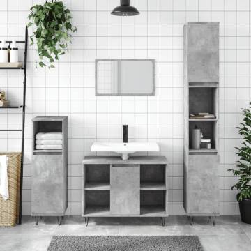 3 Piece Bathroom Furniture Set - Concrete Grey - Stylish Storage