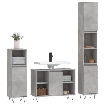 3 Piece Bathroom Furniture Set - Concrete Grey - Stylish Storage