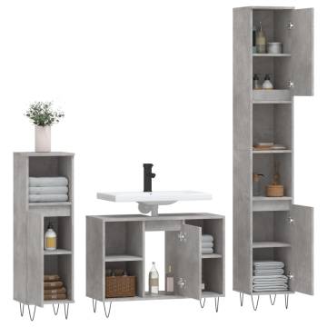 3 Piece Bathroom Furniture Set - Concrete Grey - Stylish Storage