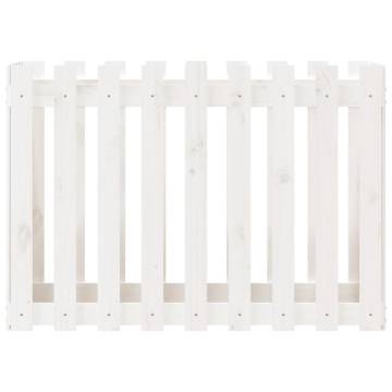 White Garden Raised Bed with Fence Design | Solid Pine 100x50x70 cm