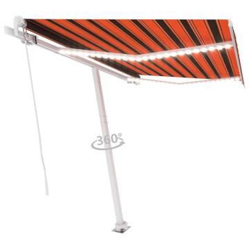 Manual Retractable Awning with LED - 300x250 cm Orange & Brown