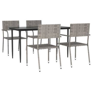 5 Piece Garden Dining Set - Grey & Black Poly Rattan