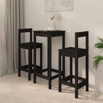 3 Piece Bar Set - Black Solid Wood Pine | Hipomarket UK