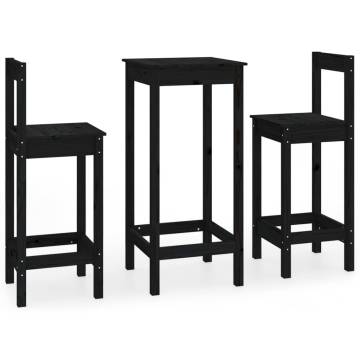 3 Piece Bar Set - Black Solid Wood Pine | Hipomarket UK