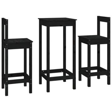 3 Piece Bar Set - Black Solid Wood Pine | Hipomarket UK