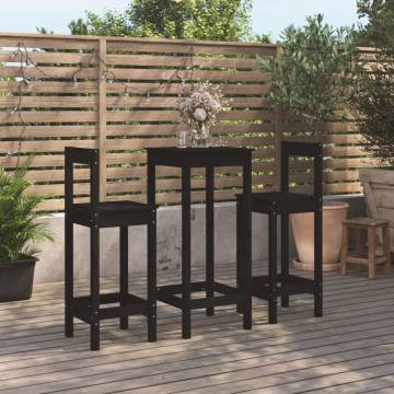 3 Piece Bar Set - Black Solid Wood Pine | Hipomarket UK