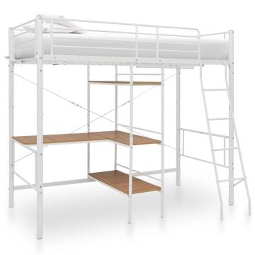 Elegant White Metal Bunk Bed with Table Frame - 90x200 cm