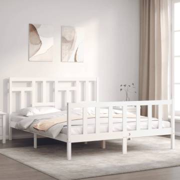 White King Size Bed Frame with Headboard - Solid Wood