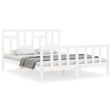 White King Size Bed Frame with Headboard - Solid Wood