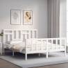 White King Size Bed Frame with Headboard - Solid Wood