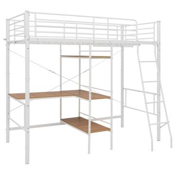 Elegant White Metal Bunk Bed with Table Frame - 90x200 cm