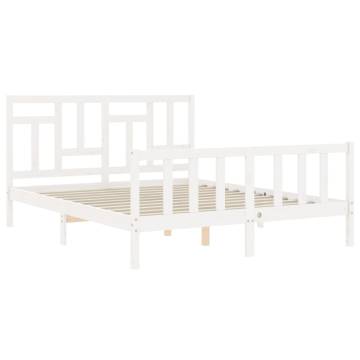 White King Size Bed Frame with Headboard - Solid Wood