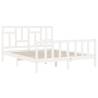 White King Size Bed Frame with Headboard - Solid Wood