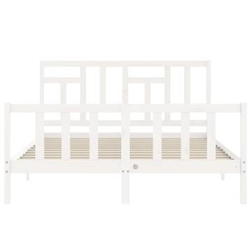 White King Size Bed Frame with Headboard - Solid Wood