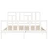 White King Size Bed Frame with Headboard - Solid Wood