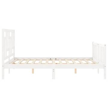 White King Size Bed Frame with Headboard - Solid Wood