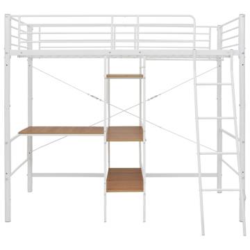 Elegant White Metal Bunk Bed with Table Frame - 90x200 cm