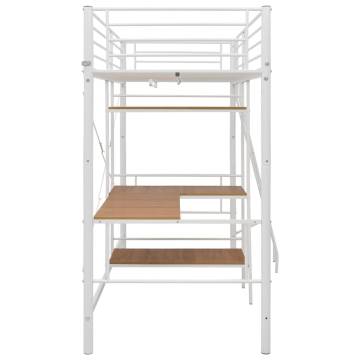 Elegant White Metal Bunk Bed with Table Frame - 90x200 cm