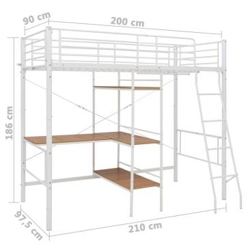 Elegant White Metal Bunk Bed with Table Frame - 90x200 cm