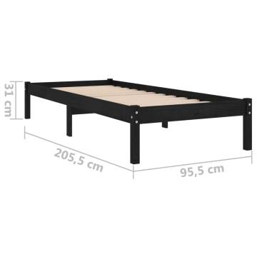 Black Solid Wood Pine Bed Frame 90x200 cm - Stylish & Sturdy