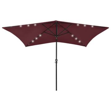 Bordeaux Red LED Parasol with Steel Pole - 2x3m | HipoMarket