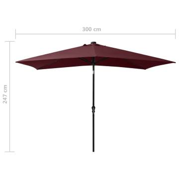 Bordeaux Red LED Parasol with Steel Pole - 2x3m | HipoMarket