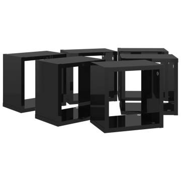 Wall Cube Shelves Set - High Gloss Black - 6 pcs | Hipo Market