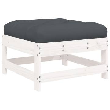 Garden Footstool with Cushion - White Solid Wood Pine