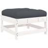 Garden Footstool with Cushion - White Solid Wood Pine