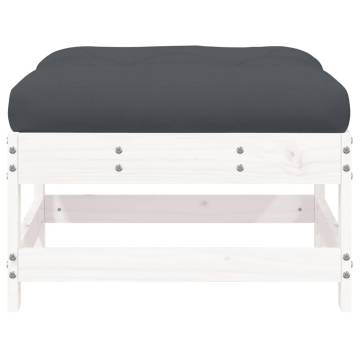 Garden Footstool with Cushion - White Solid Wood Pine